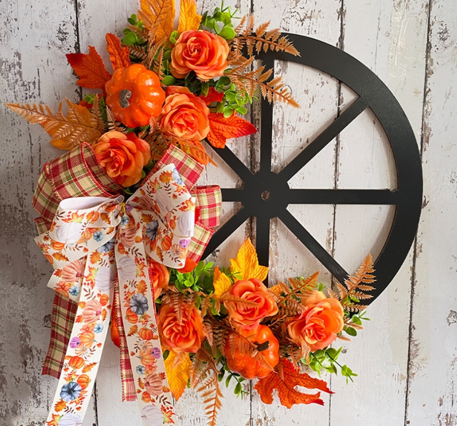 Christmas,Friendship Gifts,Thank You,Christmas Decoration Door Hanging - Wooden Wheel Garland